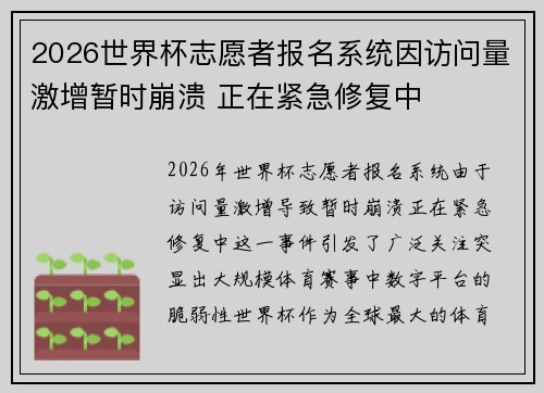 2026世界杯志愿者报名系统因访问量激增暂时崩溃 正在紧急修复中 2026世界杯志愿者报名系统因访问量激增暂时崩溃 正在紧急修复中
